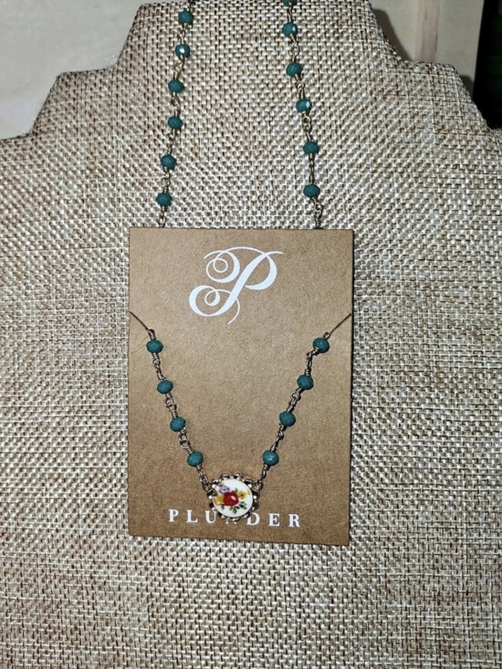 Plunder Gold & Blue Floral Pendant Necklace NWT